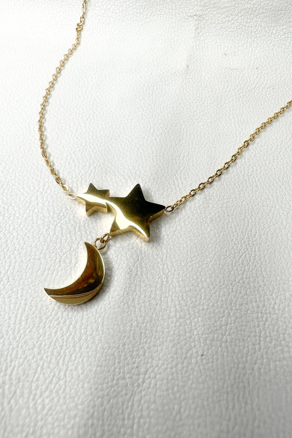 Ατσάλινο γυναικείο κολιέ Star and Moon