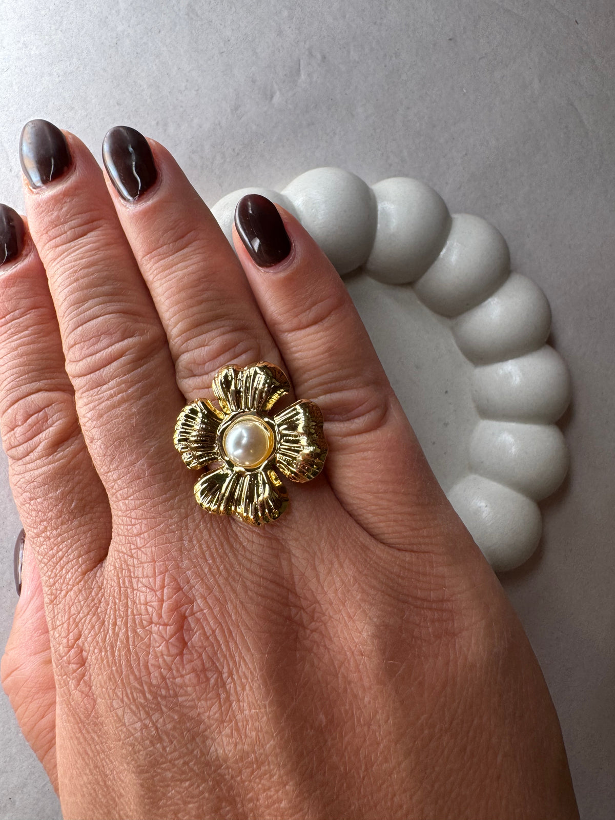 Ατσάλινο δαχτυλίδι Χρυσό Pearl Flower one size