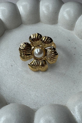 Ατσάλινο δαχτυλίδι Χρυσό Pearl Flower one size