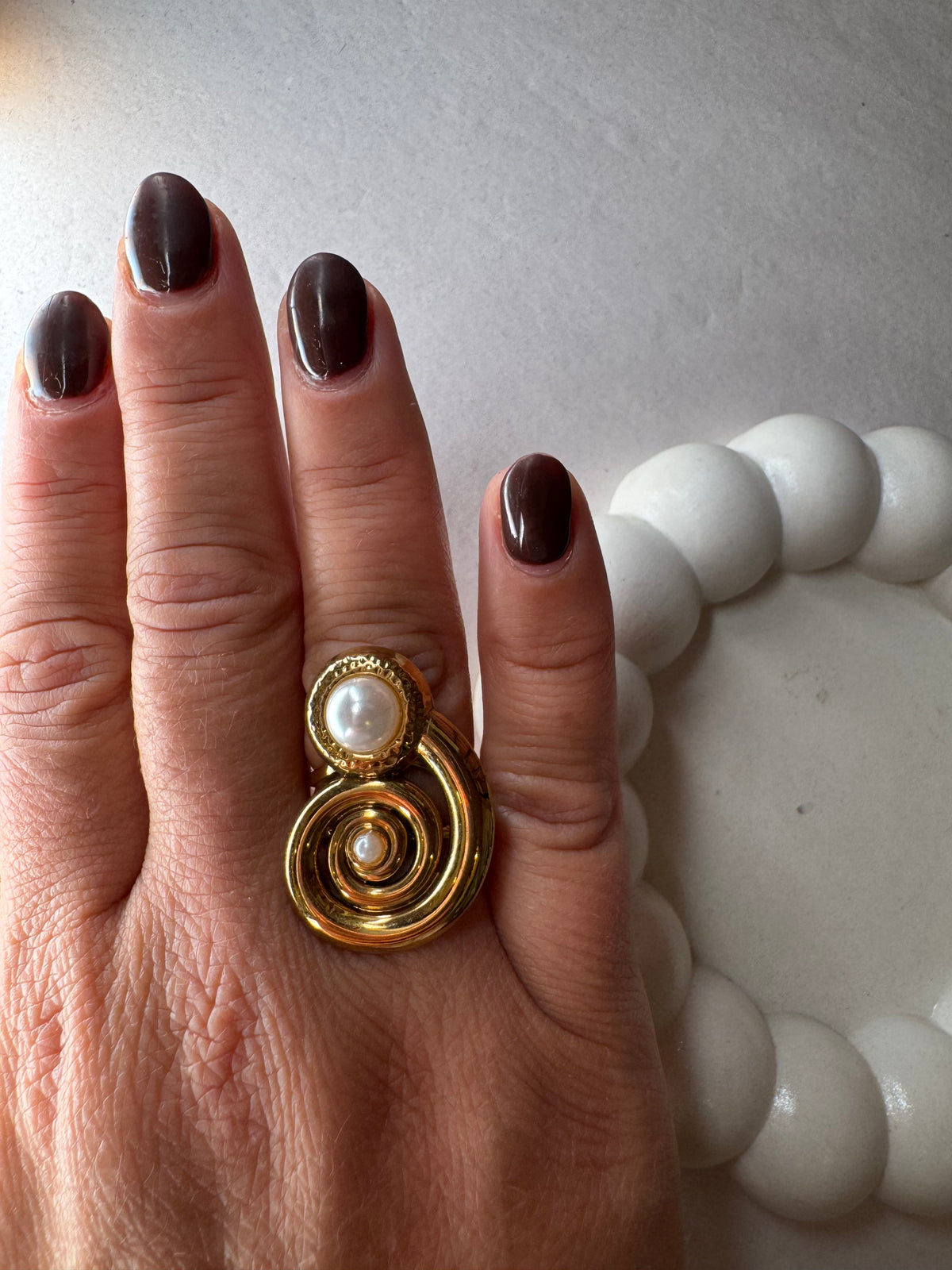 Ατσάλινο δαχτυλίδι Χρυσό Pearl Snail one size