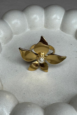 Ατσάλινο δαχτυλίδι Χρυσό Pearl Flower 2 one size