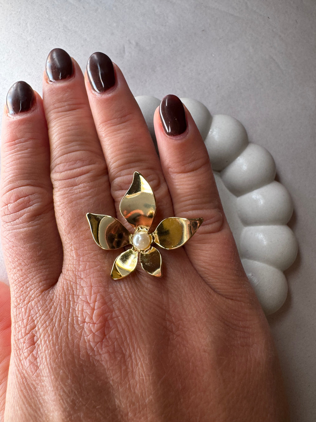 Ατσάλινο δαχτυλίδι Χρυσό Pearl Flower 2 one size