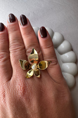Ατσάλινο δαχτυλίδι Χρυσό Pearl Flower 2 one size