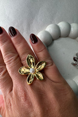 Aτσάλινο δαχτυλίδι Pearl Flowers One size