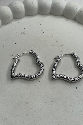 Ατσάλινα σκουλαρίκια κρίκοι ασημί Heart