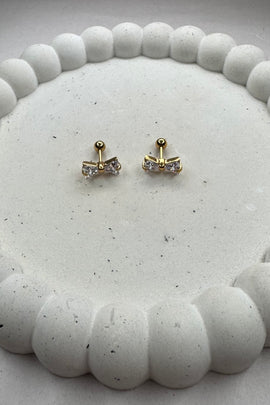 Aτσάλινα σκουλαρίκια χρυσά βιδωτά φιογκάκια με κρύσταλλα (Ιδανικά για όλες τις τρύπες του αυτιού π.χ. τράγος, helix, κ.α.)