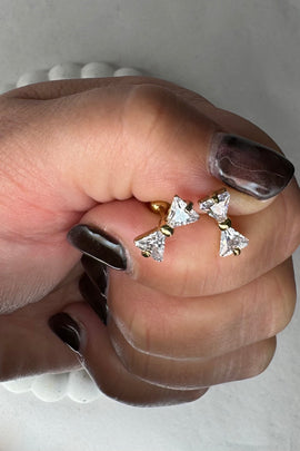 Aτσάλινα σκουλαρίκια χρυσά βιδωτά φιογκάκια με κρύσταλλα (Ιδανικά για όλες τις τρύπες του αυτιού π.χ. τράγος, helix, κ.α.)