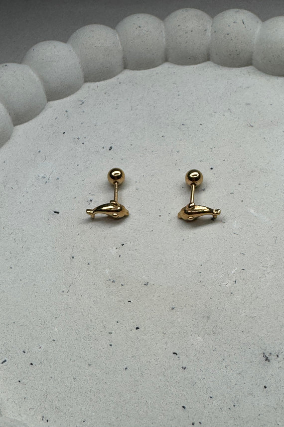 Aτσάλινα σκουλαρίκια χρυσά βιδωτά δελφινάκια (Ιδανικά για όλες τις τρύπες του αυτιού π.χ. τράγος, helix, κ.α.)