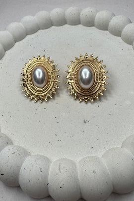 Ατσάλινα σκουλαρίκια καρφωτά χρυσά Pearl Queen