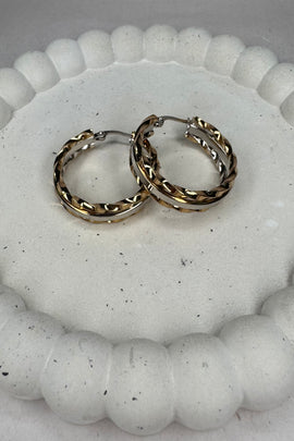Ατσάλινα σκουλαρίκια κρίκοι Vintage δίχρωμα ασημί χρυσό