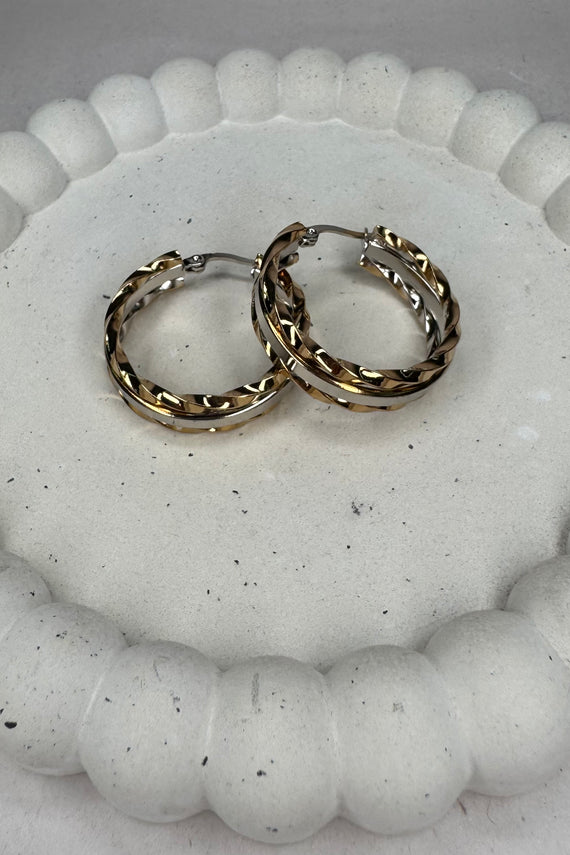 Ατσάλινα σκουλαρίκια κρίκοι Vintage δίχρωμα ασημί χρυσό