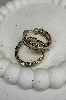 Ατσάλινα σκουλαρίκια κρίκοι Vintage δίχρωμα ασημί χρυσό