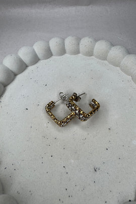 Ατσάλινα σκουλαρίκια κρίκοι Vintage τετράγωνα δίχρωμα ασημί χρυσό