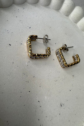 Ατσάλινα σκουλαρίκια κρίκοι Vintage τετράγωνα δίχρωμα ασημί χρυσό