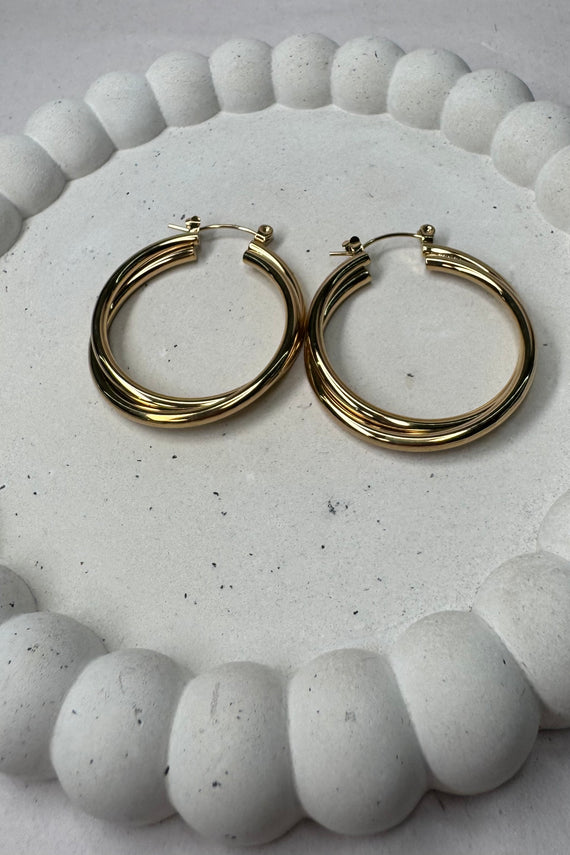 Ατσάλινα σκουλαρίκια κρίκοι χρυσοί διπλοί 3,5εκ