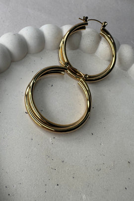 Ατσάλινα σκουλαρίκια κρίκοι χρυσοί διπλοί 3,5εκ