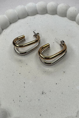 Ατσάλινα σκουλαρίκια καρφωτά διπλά δίχρωμα ασημί χρυσό