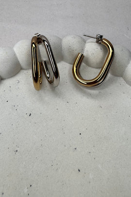 Ατσάλινα σκουλαρίκια καρφωτά διπλά δίχρωμα ασημί χρυσό