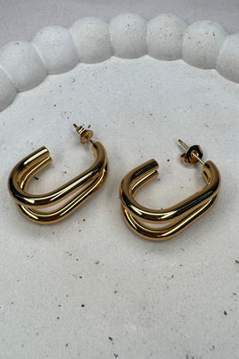 Ατσάλινα σκουλαρίκια καρφωτά διπλά χρυσά