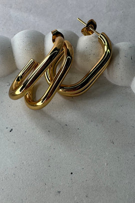 Ατσάλινα σκουλαρίκια καρφωτά διπλά χρυσά