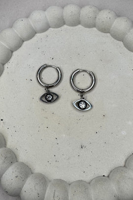 Ατσάλινα σκουλαρίκια κρίκοι με κρυσταλλένια μάτια