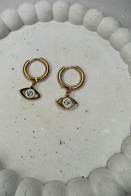 Ατσάλινα σκουλαρίκια κρίκοι με κρυσταλλένια μάτια