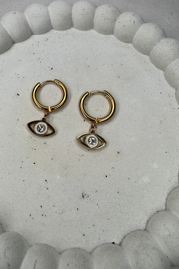 Ατσάλινα σκουλαρίκια κρίκοι με κρυσταλλένια μάτια