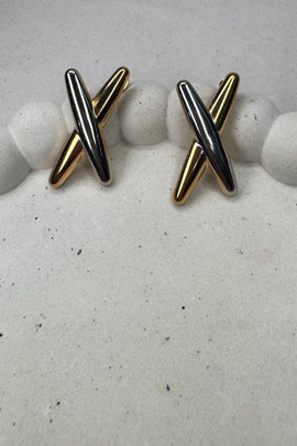 Ατσάλινα σκουλαρίκια καρφωτά δίχρωμα Χ