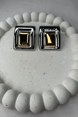 Ατσάλινα σκουλαρίκια καρφωτά δίχρωμα Squares
