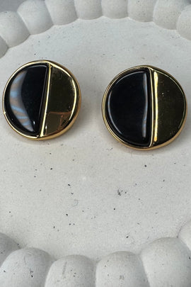 Ατσάλινα σκουλαρίκια καρφωτά δίχρωμα μάυρο-χρυσό