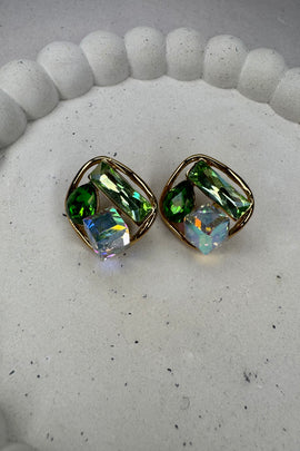 Ατσάλινα σκουλαρίκια καρφωτά Vintage Elegant με κρύσταλλα Green