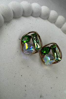 Ατσάλινα σκουλαρίκια καρφωτά Vintage Elegant με κρύσταλλα Green