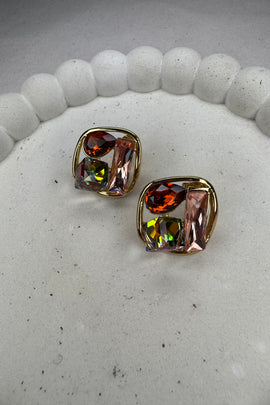 Ατσάλινα σκουλαρίκια καρφωτά Vintage Elegant με κρύσταλλα Pink