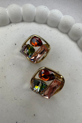 Ατσάλινα σκουλαρίκια καρφωτά Vintage Elegant με κρύσταλλα Pink