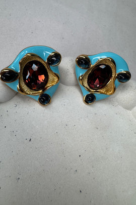 Ατσάλινα σκουλαρίκια καρφωτά Vintage Elegant Statement γαλάζιο