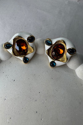 Ατσάλινα σκουλαρίκια καρφωτά Vintage Elegant Statement λευκό