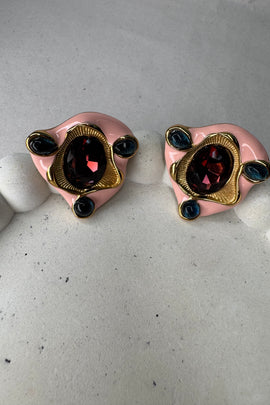 Ατσάλινα σκουλαρίκια καρφωτά Vintage Elegant Statement ροζ