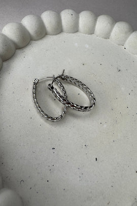 Ατσάλινα σκουλαρίκια κρίκοι ασημί οβάλ πλεκτοί