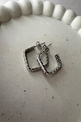 Ατσάλινα σκουλαρίκια κρίκοι ασημί τετράγωνοι πλεκτοί