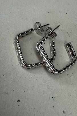 Ατσάλινα σκουλαρίκια κρίκοι ασημί τετράγωνοι πλεκτοί