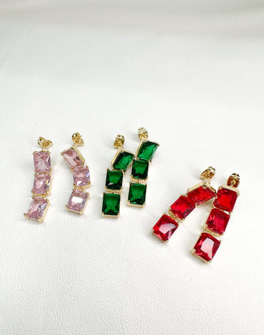 Ορειχάλκινα κρεμαστά σκουλαρίκια με τετράγωνα κρύσταλλα