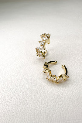 Σκουλαρίκια Ear cuffs ορειχάλκινα με στρασάκια ζιγκ ζαγκ