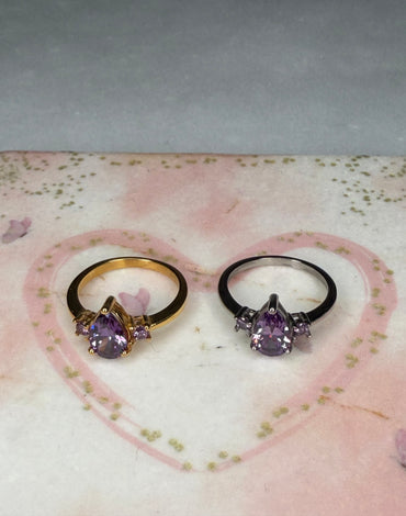 Ατσάλινο Δαχτυλίδι με κρυστάλλινη βιολετί σταγόνα