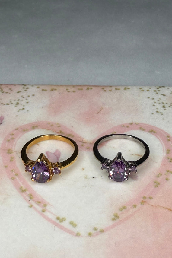 Ατσάλινο Δαχτυλίδι με κρυστάλλινη βιολετί σταγόνα