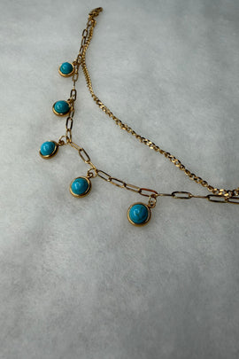 Ατσάλινo βραχιόλι διπλό με τυρκουάζ κρεμαστά