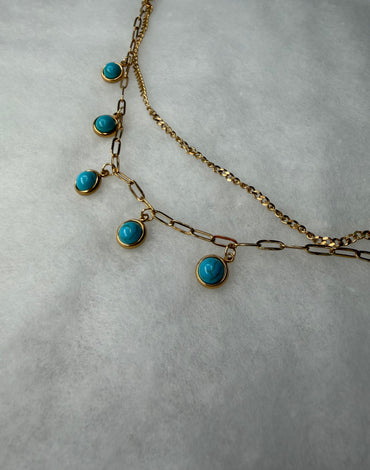 Ατσάλινo βραχιόλι διπλό με τυρκουάζ κρεμαστά