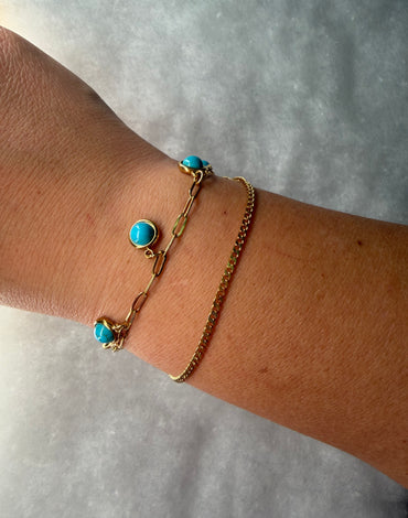 Ατσάλινo βραχιόλι διπλό με τυρκουάζ κρεμαστά