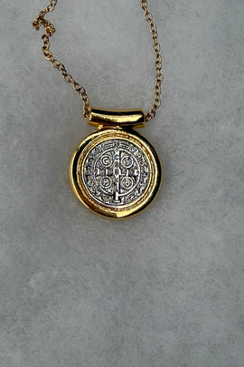 Ατσάλινo κολιέ Κωνσταντινάτο δίχρωμο στρογγυλό