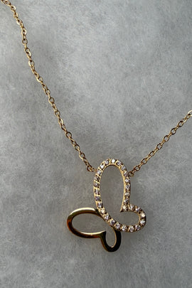 Ατσάλινο κολιέ με κρύσταλλα πεταλούδα