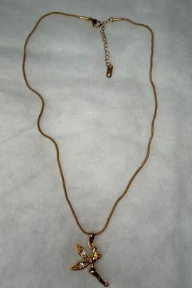 Ατσάλινο κολιέ χρυσό με νεράιδα με κρύσταλλα